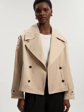 Karen Millen Light Beige Double-Breasted Cropped Trench